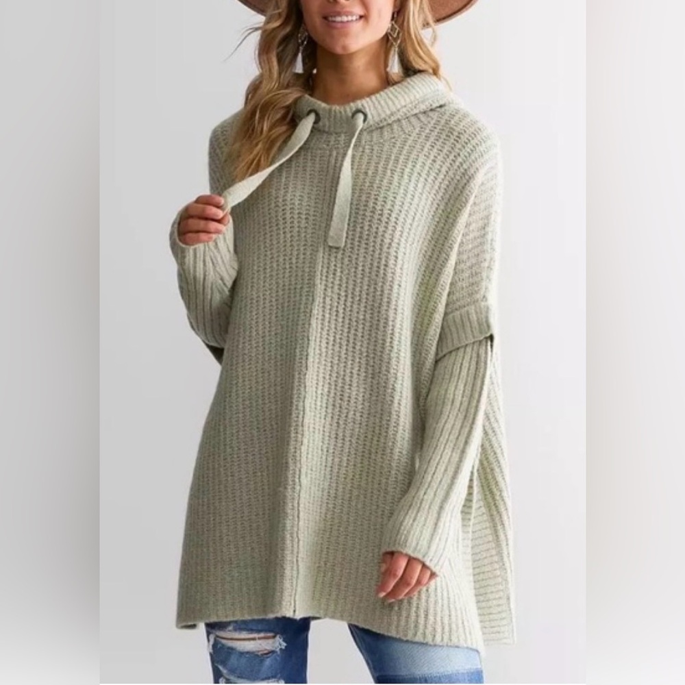 BKE Hoodie Sweater Beige Chunky Loose Side Slits Long Sleeve Womens Size Medium